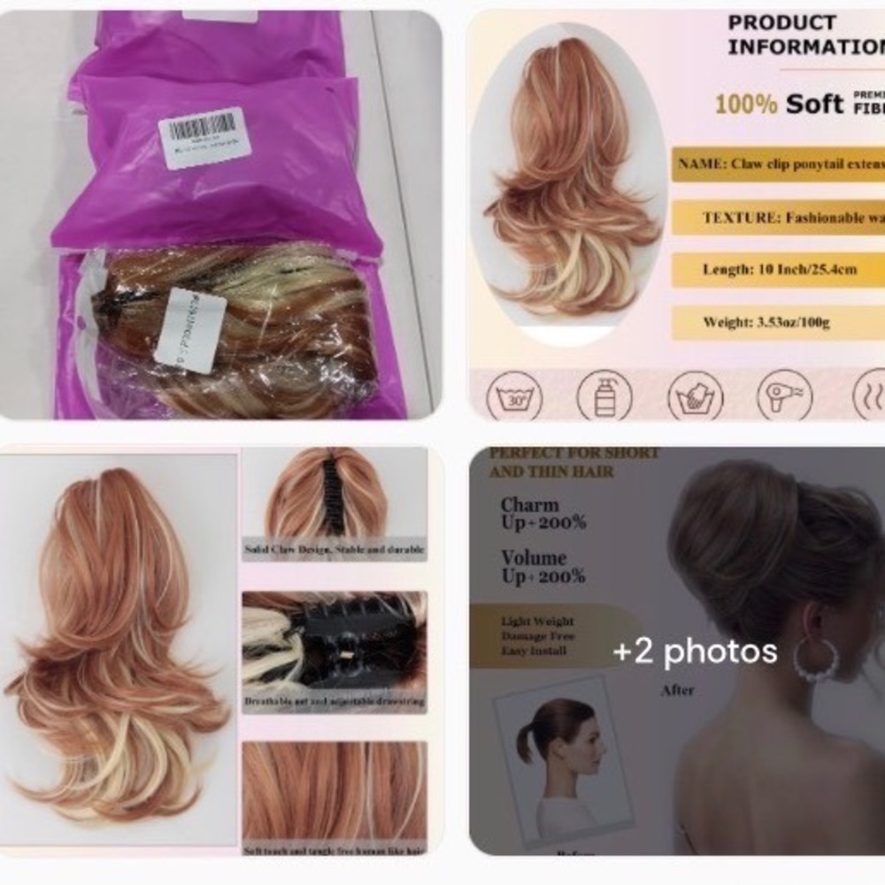 10 Inch Wavy Claw Clip Ponytail Extension Brown Blonde Highlights P30/HT613#